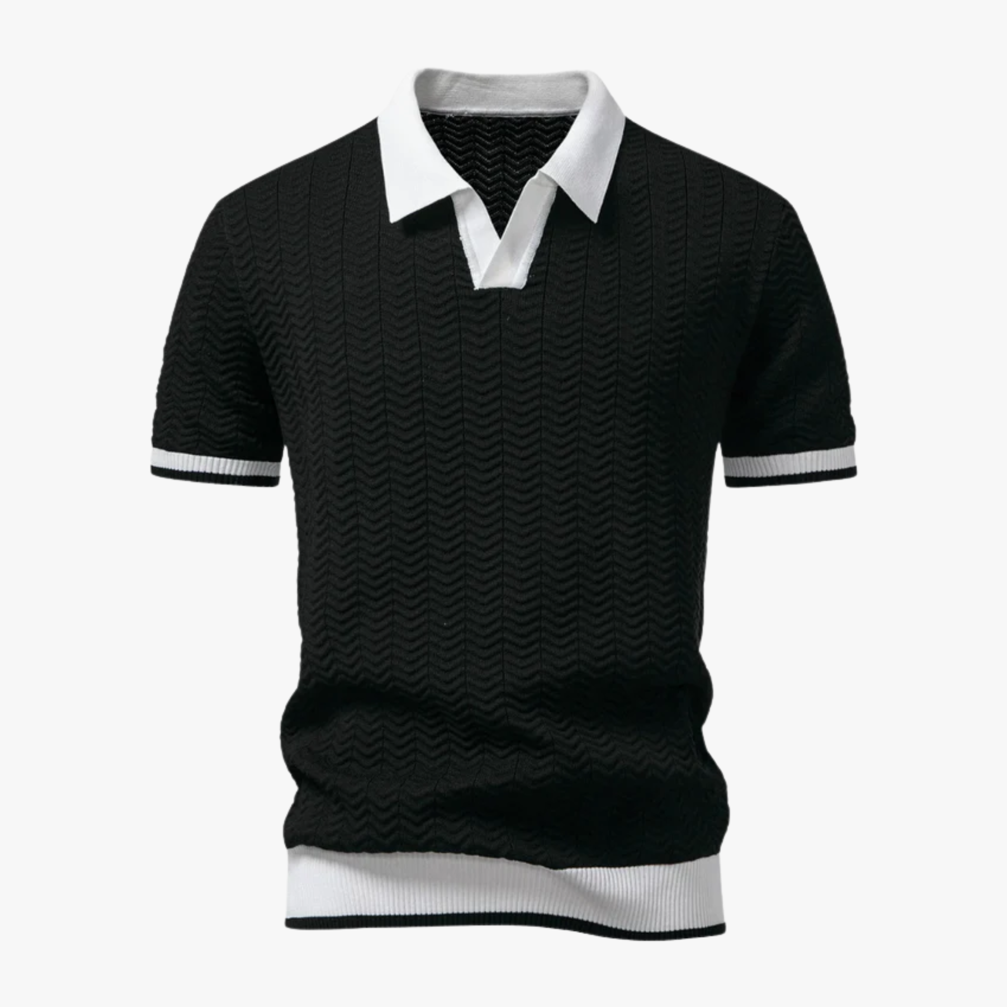 Polo de Punto Negro con Cuello en Contraste